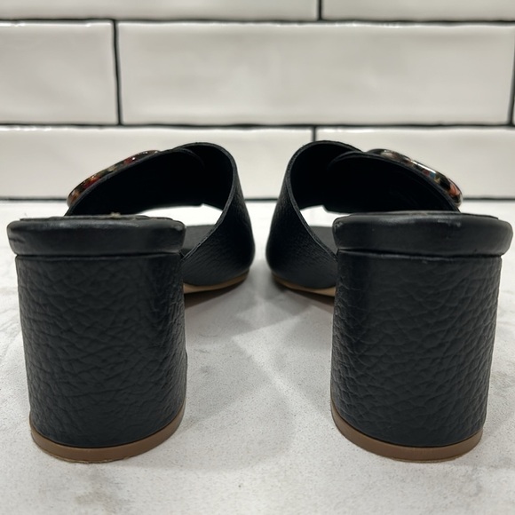 KAANAS Comino Buckle Heeled Slide Sandals Black Pebbled Leather - Picture 14 of 16